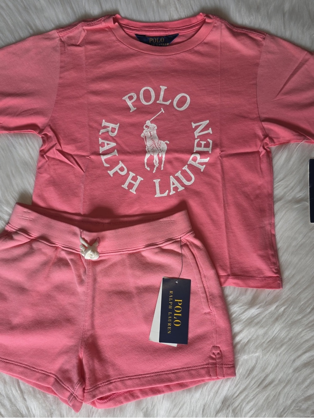Polo by Ralph Lauren Pink Girls Logo Tee & Shorts Set